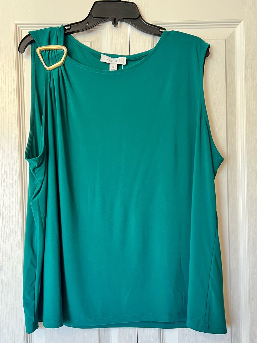 Nine West Women Sleeveless Blouse Emerald Green w/Gold Accent Size 3X NWT